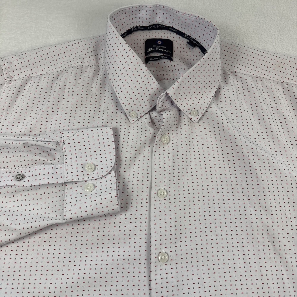 Ben Sherman All Way Stretch Long Sleeve Button Up 16-16 1/2 32/33 Large Patriot